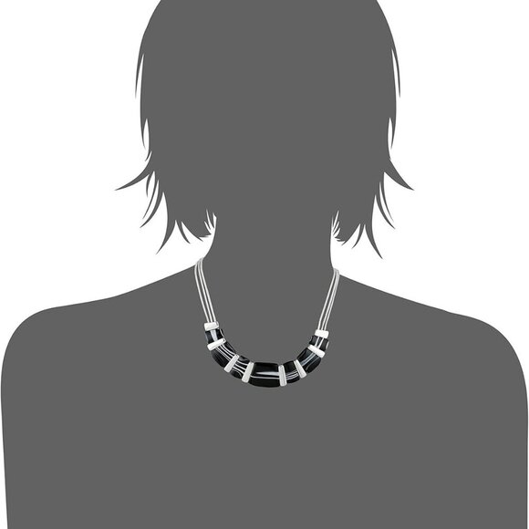 Silver-Tone and Black Agate 16" Frontal Necklace, 16" + 2" Extender - Picture 3 of 3